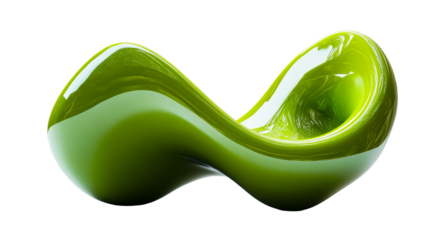 Abstract green fluid form with glossy surface, cut out transparent