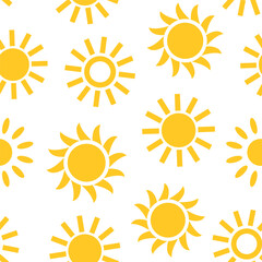 Bright yellow sun pattern on a white background perfect for summer-themed designs and decorations