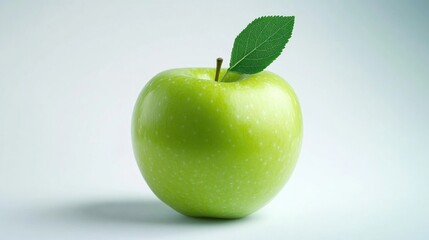 Green apple with leaf, studio shot, white background, healthy food