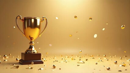 Golden Trophy Congratulations Banner with Copy Space for Team Name