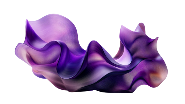 Abstract rippled form with purple texture and gradient fill, cut out transparent