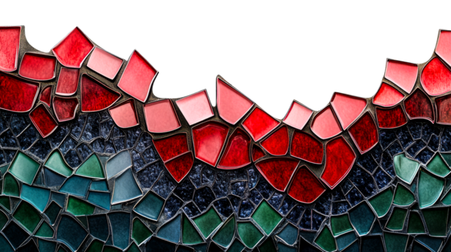 Geometric mosaic tile border with color gradient, cut out transparent