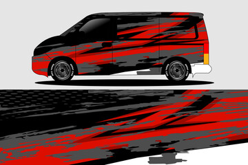 Stylish red and black van wrap design showcasing motion (1)