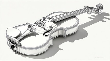 Obraz premium Detailed Line Art Illustration of a Classic String Instrument with Shadow Ideal for Music and