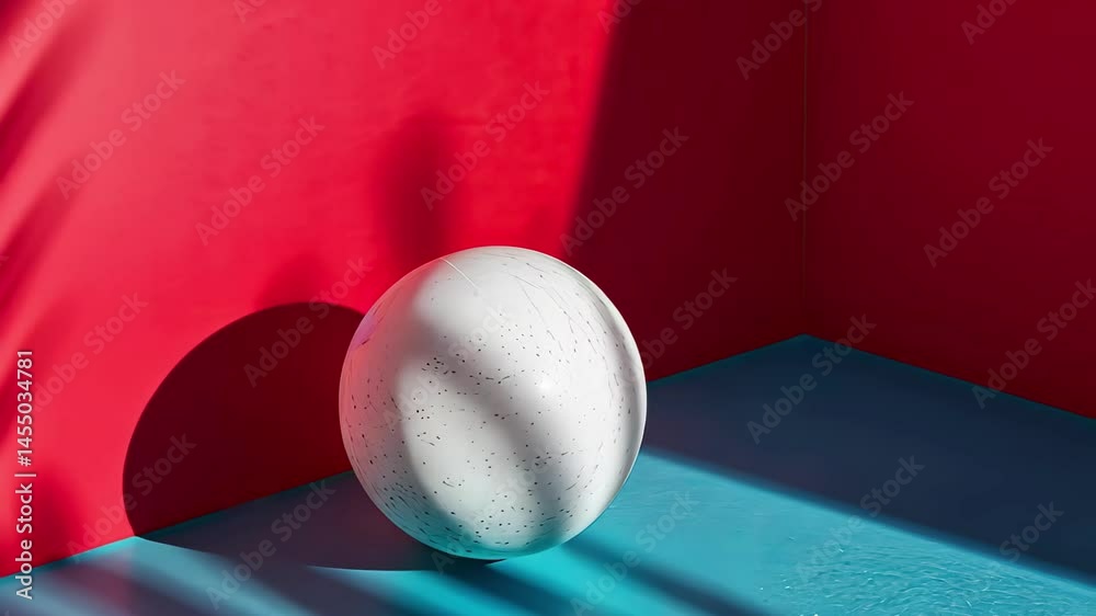 Aufkleber bright geometric composition featuring a white textured ball in a striking red and blue setting with