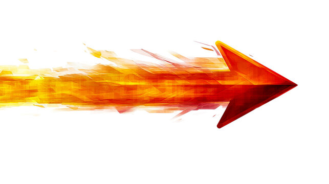 Blazing orange arrow with motion trail, fire effect graphic, cut out transparent