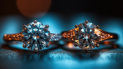 Two exquisite diamond rings, beautifully illuminated, showcasing brilliance and elegance
