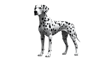 Dalmatian dog standing alert, looking left in studio, cut out transparent