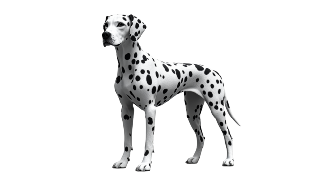 Dalmatian dog standing alert, looking left in studio, cut out transparent