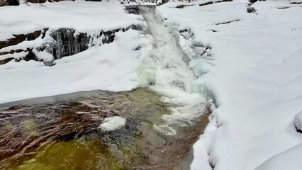 An Exquisitely Beautiful Winter Waterfall Lovingly Surrounded by a Picturesque Snowy Landscape