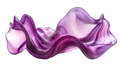 Elegant flowing purple fabric forms dynamic wave, cut out transparent