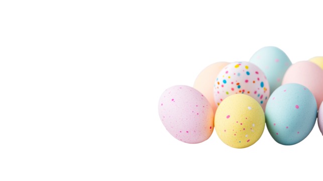 Pastel easter eggs with polka dot design, holiday theme, cutout transparent