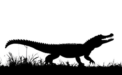 Obraz premium Crocodile Silhouette Walking PNG