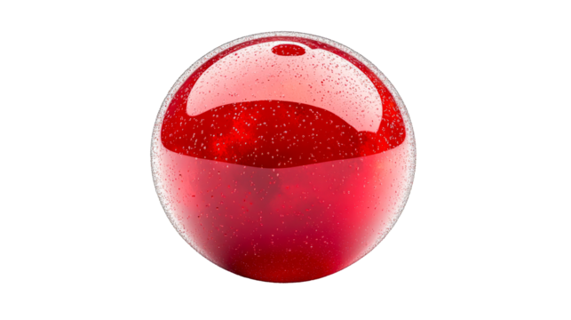 Glassy Sphere Red, Droplets, Clear Layer, Glowing Center, Isolated, cut out transparent