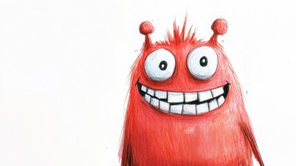 Fototapeta premium Happy red monster illustration, white background, children's book