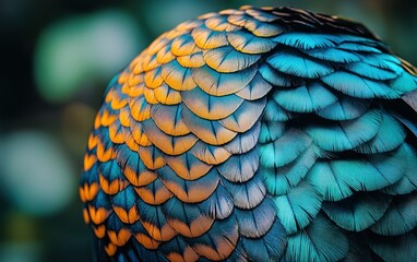 Obraz premium Bird's plumage shows shimmering turquoise and gold feathers