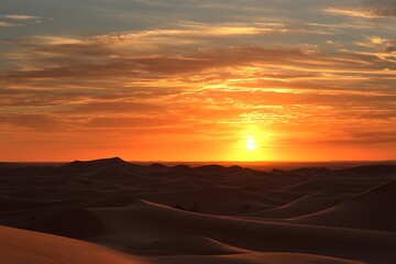 Fototapeta premium Sand dunes in Sahara with vibrant sunrise glow 