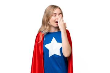 Super Hero English woman over isolated background yawning and covering wide open mouth with hand