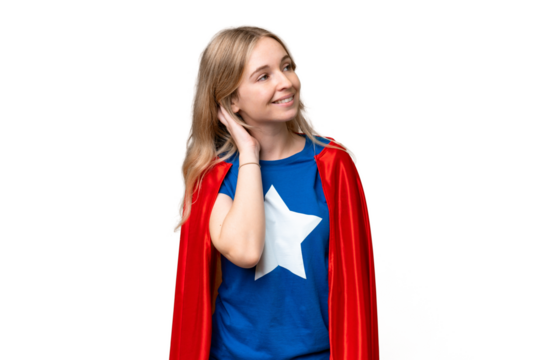 Super Hero English woman over isolated background thinking an idea