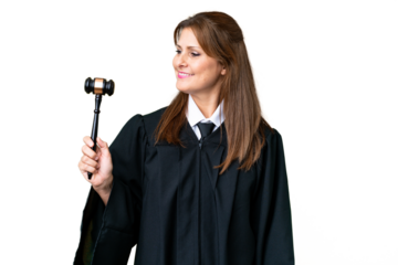 Judge caucasian woman over isolated background looking side