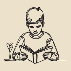 Book open outline. One line vector drawing.
