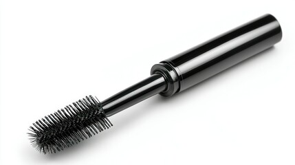 Black mascara wand with bristles on white
