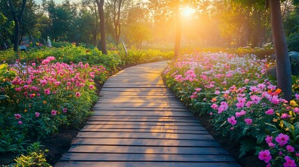 Vibrant Floral Pathway in Nature Landscape