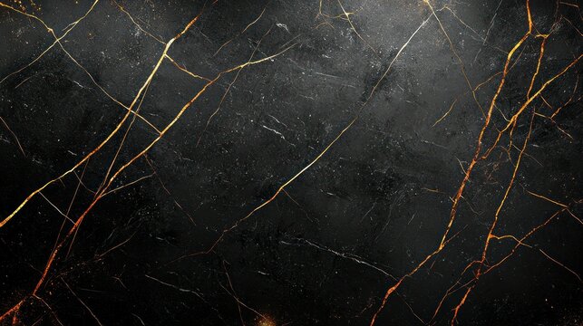 Black rock surface with gold crack pattern background