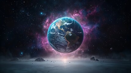 Obraz premium Earth in Cosmic Nebula