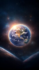 Obraz premium Earth in the cosmos, bathed in sunlight