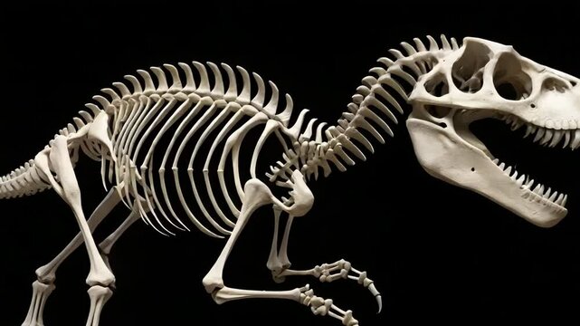 AI Generated Realistic T-Rex Dinosaur Skeleton With Black Background
