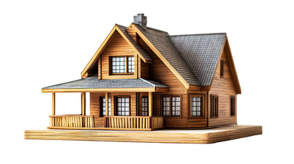 Cabin house model, architectural representation, timber residence, cut out transparent