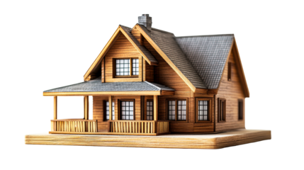 Cabin house model, architectural representation, timber residence, cut out transparent