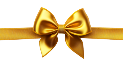 Luxurious gold satin ribbon bow, centered, full frame shot, cut out transparent