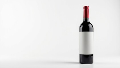 Single bottle of red wine on bright white background, dark red, wine cellar