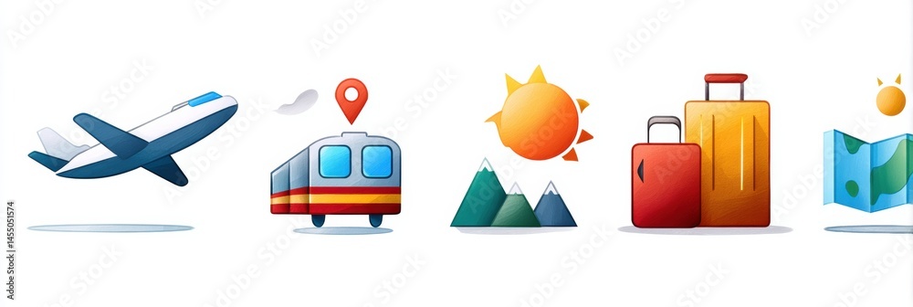 Leinwandbilder travel icons representing various modes of transportation and travel essentials for adventure seeker