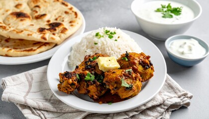 Delicious Butter Chicken with Rice and Naan Bread A Flavorful Indian Meal