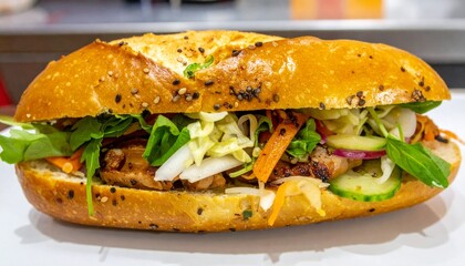 Delicious Grilled Chicken Banh Mi Sandwich with Fresh Vegetables