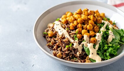 Healthy Roasted Chickpea and Wild Rice Bowl with Creamy Tahini Dressing