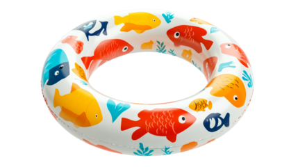 Ring float with colorful fishes, summer vacation object, sea animal«, cut out transparent"