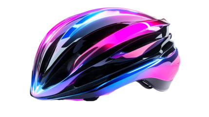 Contemporary sleek sport cycling helmet, purple, blue colors, isolated «, cut out transparent"