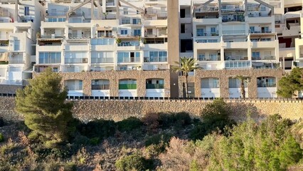 Fototapeta premium Contemporary Modern Residential Complex Featuring Beautiful Balcony Views Overlooking the City