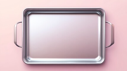 Stainless Steel Baking Tray on Soft Pink Background  Ideal for Cooking Baking and Food Photo