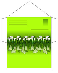 Envelope with Callas, unwrapped DIY - vector full color template for cut and glue envelope decorated with flowers and leaves. Envelope with calla flowers	