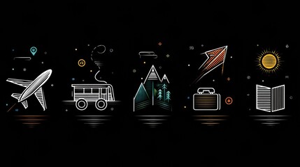 Travel Icons Representing Adventure Essentials and Journey Planning for the Enthusiastic Explorer to Inspire Wanderlust Generative AI