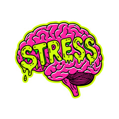 Brain Stress Cartoon Illustration, Mental Health Sticker
