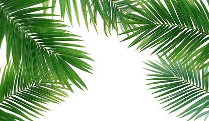 Tropical palm leaves framing a bright white background.