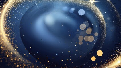 Abstract Dark Blue And Gold Particle Background Featuring Christmas Golden Light Bokeh, Shining Particles On Navy Blue With Gold Foil Texture, Evoking A Festive Holiday Atmosphere.	
