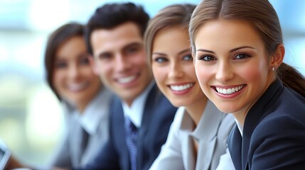 Fototapeta premium Successful business team portrait happy smiling colleagues working together men group woman women