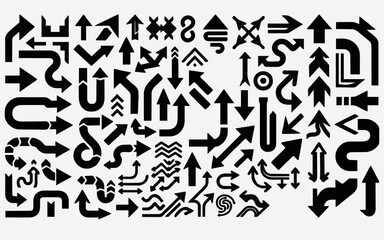 Arrows set of 100 black icons. Arrow icon. Arrow vector collection. Arrow. Cursor. Modern simple arrows. Vector illustration.